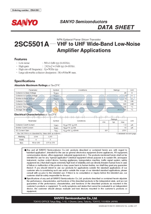 2SC5501A datasheet - VHF to UHF Wide-Band Low-Noise Amplifier Applications