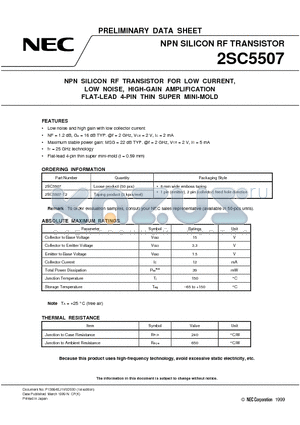 2SC5507 datasheet - NPN SILICON RF TRANSISTOR FOR LOW CURRENT, LOW NOISE, HIGH-GAIN AMPLIFICATION FLAT-LEAD 4-PIN THIN SUPER MINI-MOLD