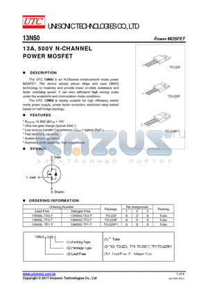 13N50G-TF1-T datasheet - 13A, 500V N-CHANNEL POWER MOSFET