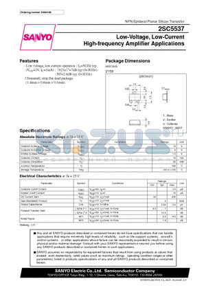 2SC5537 datasheet - Low-Voltage, Low-Current High-frequency Amplifier Applications