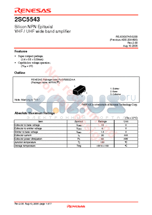 2SC5543 datasheet - Silicon NPN Epitaxial VHF / UHF wide band amplifier