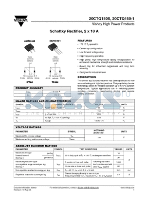 20CTQ150-1 datasheet - Schottky Rectifier, 2 x 10 A