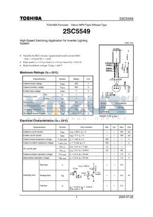 2SC5549_04 datasheet - High-Speed Switching Application for Inverter Lighting
