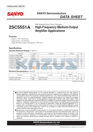 2SC5551A datasheet - High-Frequency Medium-Output Amplifier Applications