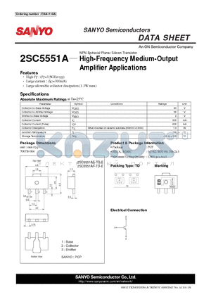 2SC5551A datasheet - High-Frequency Medium-Output Amplifier Applications