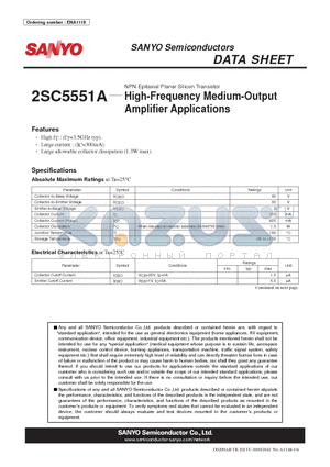 2SC5551AF-TD-E datasheet - High-Frequency Medium-Output Amplifier Applications