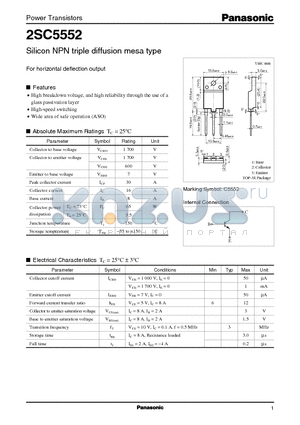 2SC5552 datasheet - Silicon NPN triple diffusion mesa type(For horizontal deflection output)