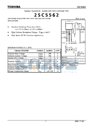 2SC5562 datasheet - SWITCHING REGULATOR AND HIGH VOLTAGE SWITCHING APPLICATIONS