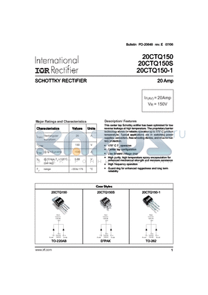 20CTQ150S datasheet - SCHOTTKY RECTIFIER