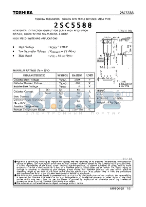 2SC5588 datasheet - NPN TRIPLE DIFFUSED MESA TYPE (HORIZONTAL DEFLECTION OUTPUT FOR SUPER HIGH RESOLUTION)