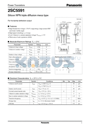 2SC5591 datasheet - Silicon NPN triple diffusion mesa type(For horizontal deflection output)