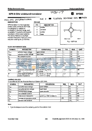 BFG65 datasheet - NPN 8 GHz wideband transistor