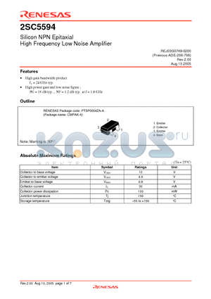 2SC5594 datasheet - Silicon NPN Epitaxial High Frequency Low Noise Amplifier