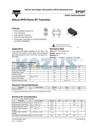 BFG67 datasheet - Silicon NPN Planar RF Transistor