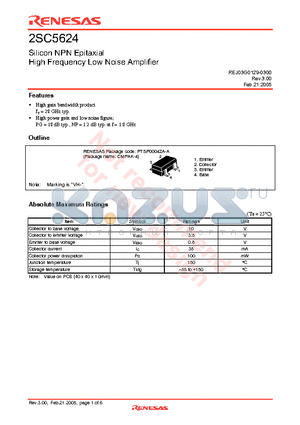 2SC5624VH-TL-E datasheet - Silicon NPN Epitaxial High Frequency Low Noise Amplifier