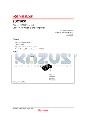 2SC5631 datasheet - Silicon NPN Epitaxial UHF / VHF Wide Band Amplifier