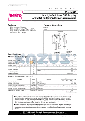 2SC5637 datasheet - Ultrahigh-Definition CRT Display Horizontal Deflection Output Applications