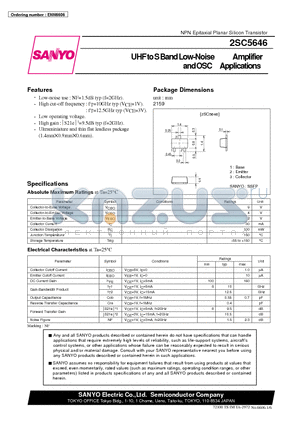2SC5646 datasheet - UHF to S Band Low-Noise Amplifier andOSC Applications