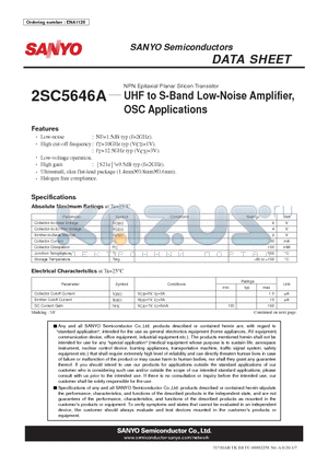 2SC5646A datasheet - UHF to S-Band Low-Noise Amplifier, OSC Applications