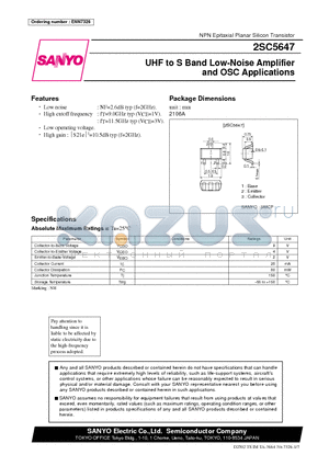 2SC5647 datasheet - UHF to S Band Low-Noise Amplifier and OSC Applications