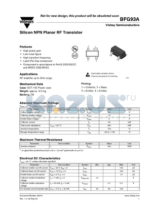 BFG93A_08 datasheet - Silicon NPN Planar RF Transistor