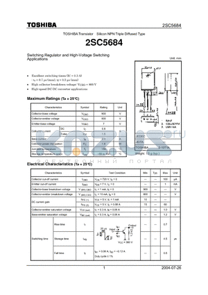 2SC5684 datasheet - Switching Regulator and High-Voltage Switching