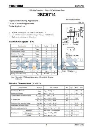 2SC5714 datasheet - TOSHIBA Transistor Silicon NPN Epitaxial Type