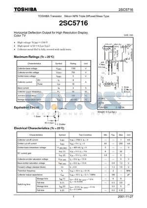 2SC5716 datasheet - TOSHIBA Transistor Silicon NPN Triple Diffused Mesa Type