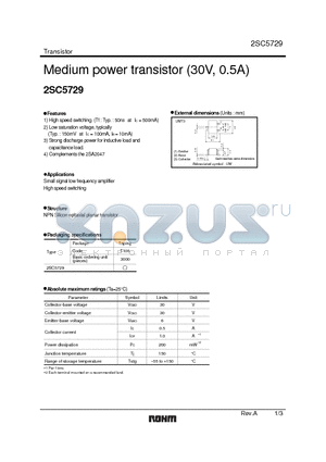 2SC5729 datasheet - Medium power transistor (30V, 0.5A)