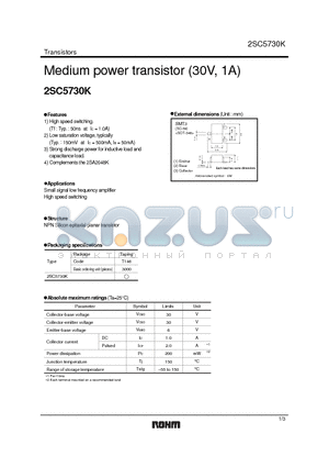 2SC5730K datasheet - Medium power transistor (30V, 1A)