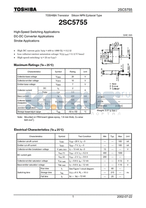 2SC5755 datasheet - High-Speed Switching Applications DC-DC Converter Applications Strobe Applications