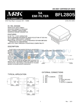 BFL2805H datasheet - 5A EMI FILTER