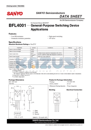 BFL4001 datasheet - N-Channel Silicon MOSFET General-Purpose Switching Device Applications