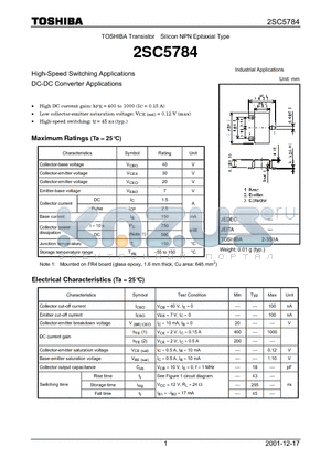 2SC5784 datasheet - TOSHIBA Transistor Silicon NPN Epitaxial Type