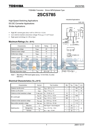 2SC5785 datasheet - TOSHIBA Transistor Silicon NPN Epitaxial Type