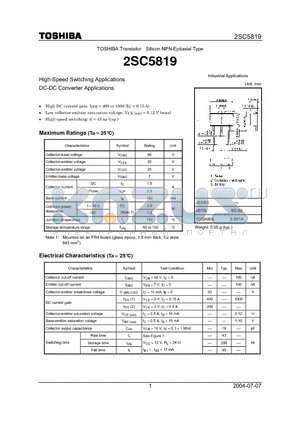 2SC5819 datasheet - High-Speed Switching Applications