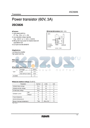 2SC5826 datasheet - Power transistor (60V, 3A)