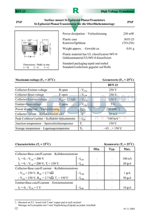 BFN23 datasheet - Surface mount Si-Epitaxial PlanarTransistors