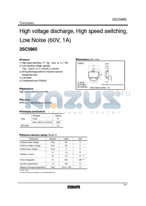 2SC5865 datasheet - Transistors High voltage discharge, High speed switching, Low Noise (60V, 1A)