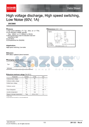 2SC5865 datasheet - High voltage discharge, High speed switching, Low Noise (60V, 1A)