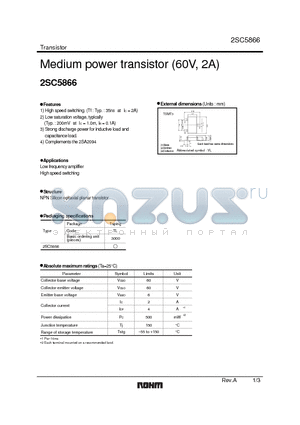 2SC5866 datasheet - Medium power transistor (60V, 2A)