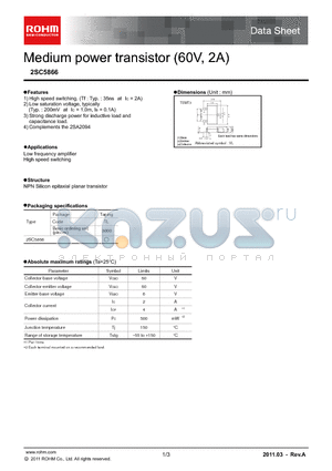 2SC5866 datasheet - Medium power transistor (60V, 2A)