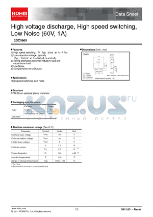 2SC5865TLR datasheet - High voltage discharge, High speed switching, Low Noise (60V, 1A)