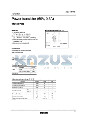 2SC5877S datasheet - Power transistor (60V, 0.5A)