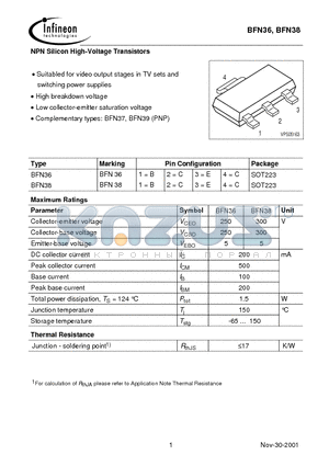 BFN36 datasheet - NPN Silicon High-Voltage Transistors