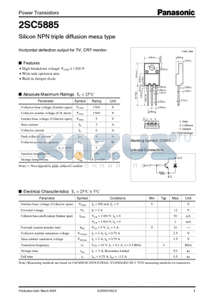 2SC5885 datasheet - Silicon NPN triple diffusion mesa type