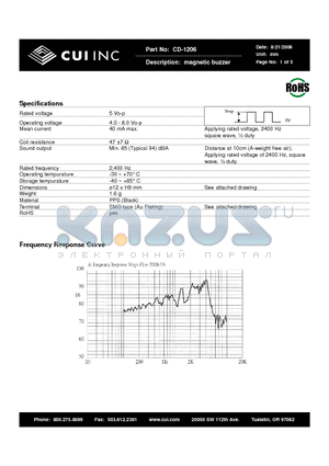 CD-1206 datasheet - magnetic buzzer