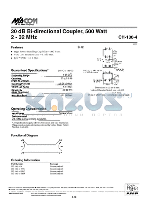 CD-130-4TNC datasheet - 30 dB Bi-directional Coupler, 500 Watt 2 - 32 MHz