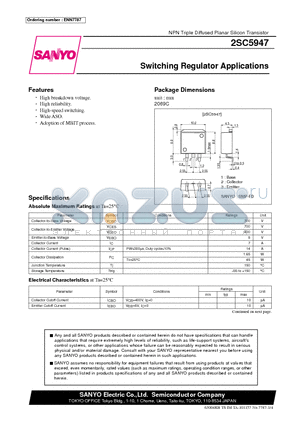 2SC5947 datasheet - NPN Triple Diffused Planar Silicon Transistor - Switching Regulator Applications