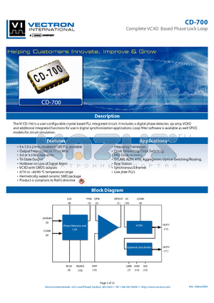 CD-700 datasheet - Complete VCXO Based Phase Lock Loop